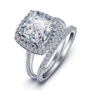 💝 925 Silver Luxury Princess Cut CZ Wedding Couple Ring, FB16FA1030